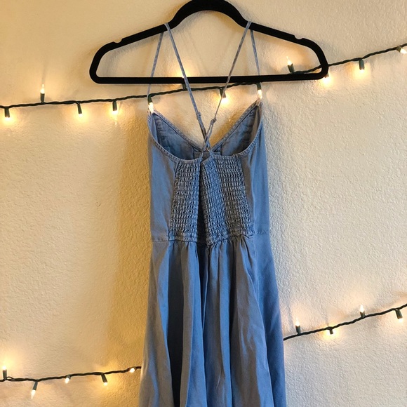 Embroidered Crossback Fit & Flare Denim Dress - Picture 5 of 6